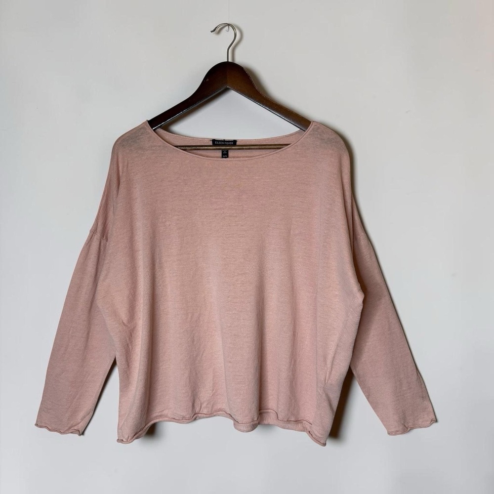 Eileen Fisher Boat Neck Box Top Organic Linen Cotton Bateau Lagenlook Pink‎ XL